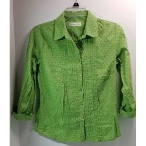 COLDWATER CREEK Women's Swiss Dot, Kelly Green, Long Sleeve Top Sz XS (4)